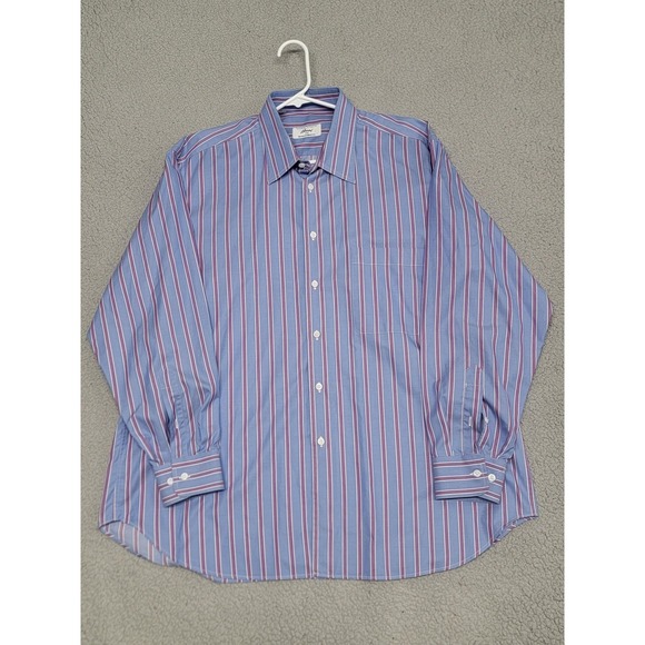 Brioni Shirt Mens XL Blue Purple Stripe Button Down OCBD Oxford Made in Italy - Picture 1 of 14